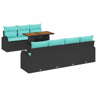 vidaXL Set Divano Da Giardino 8 Pz Nero Poly Rattan Vidaxl