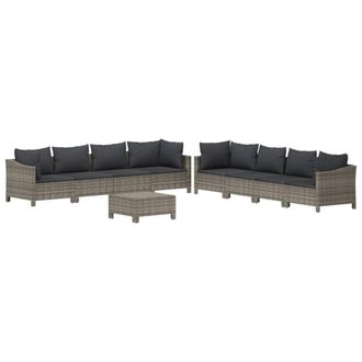 vidaXL Set De Muebles De Jard&iacute;n 9 Pzas Y Cojines Rat&aacute;n Sint&eacute;tico Gris Vidaxl