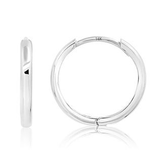 MAX + STONE Solid 14k Yellow or White Gold Huggie Domed or Flat Style Small Hoop Earrings