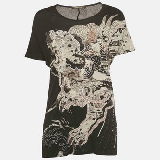 Roberto Cavalli Black Printed Stud Detail Jersey T-Shirt