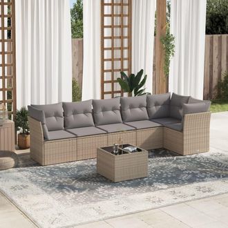 vidaXL Vidaxl - Set Sof&aacute;s De Jard&iacute;n 7 Piezas Y Cojines Rat&aacute;n Sint&eacute;tico Beige