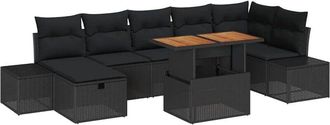 vidaXL Garden Sofa Set Height-Adjustable 8 pcs Black Poly Rattan vidaXL