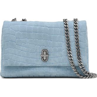 Marc Jacobs The Suede Croc Embossed Dual Convertible Shoulder Bag in Blue Mist at Nordstrom