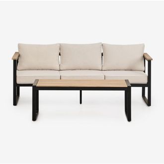 Sklum Set da giardino Lipov con divano a 3 posti e tavolino in alluminio e legno di acacia 110x55cm SKLUM