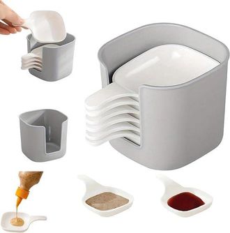 OEM Juego De 7 Cuencos De Pl&aacute;stico Para Salsas Con Caja De Almacenamiento: Incluye 6 Cuencos Para Salsas Y Un Soporte, Color Blanco