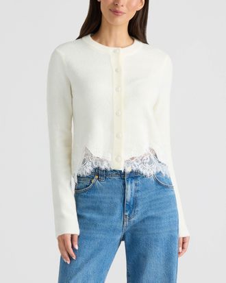 Ellen Tracy Womens Cardigan with Lace Detail