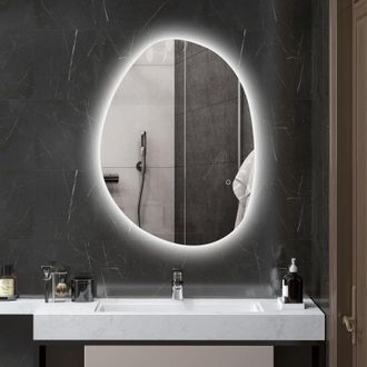 OEM Specchio Da Bagno Illuminato, Forma Asimmetrica, 80 X 60 Cm, Illuminazione A Led, 3 Colori Di Luce, Funzione Antiappannamento, Argento