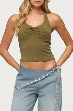 Edikted Montanah Halter Top in Olive at Nordstrom, Size X-Large