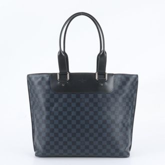 Louis Vuitton Black Blue Leather Coated Canvas Tote Bag (Pre-Owned)