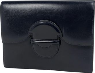 Herm&egrave;s Navy Box Calf Leather Clutch Bag (Pre-Owned)
