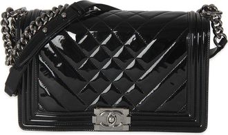 Chanel Black Patent Old Medium Boy Bag (Authentic Pre-Loved)