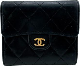 Chanel Black Leather Wallet (Tri-Fold) (Pre-Owned)