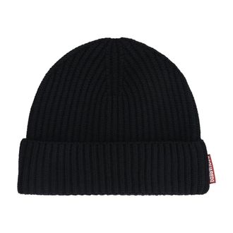 Dsquared2 Beanies, male, Black, Size: ONE SIZE Ribbed Knit Beanie Hat