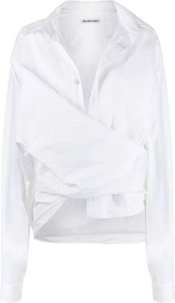 Balenciaga Witte Wrap Shirt Lange Mouw Katoen - Dames - Overhemden - Wit - M - Katoen - Overhemden