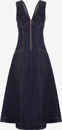 Self Portrait Ärmelloses Midikleid aus Indigo-Denim