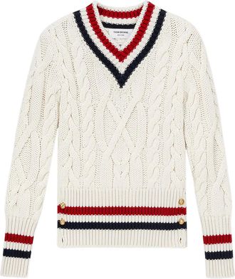 Thom Browne Maglione con scollo a V in maglia a trecce - Toni neutri