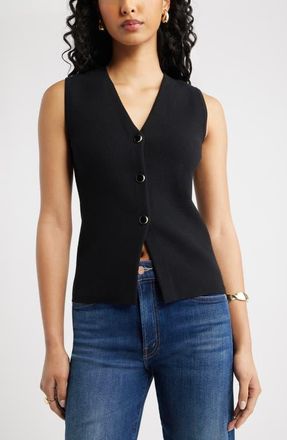 Open Edit Cutaway Button-Up Sweater Vest in Black at Nordstrom, Size Xx-Small