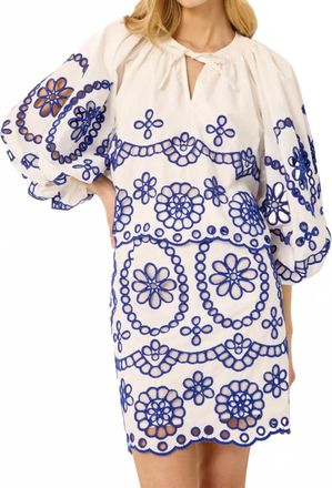 Marie Oliver Vara Embroidered Top In Blue Jay