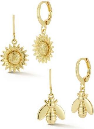 Glaze Jewelry Set of 2 Bee & Sunflower Drop Huggie Hoop Earrings in Gold at Nordstrom Rack