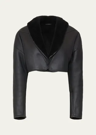 Max Mara Cropped Shawl-Collar Shearling Jacket
