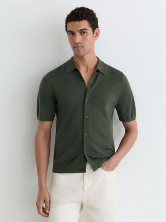 Reiss Dark Green Merino Wool Button-through Shirt, Xxl
