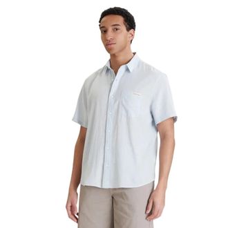 Calvin Klein Linnen en katoenen shirt met korte mouwen - Heren - Korte mouwen Overhemden - Blauw - S - Katoen - Overhemden