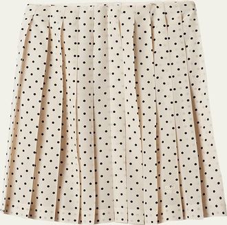 Miu Miu Polka-Dot Crepe de Chine Pleated Midi Skirt