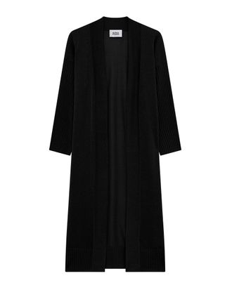 Alpha Studio Open-Front Long Black Cardigan in Shiny Viscose Blend