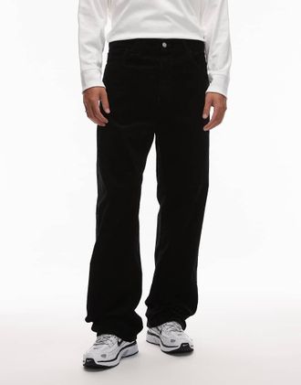 Carhartt Work in Progress Landon - Pantaloni affusolati ampi neri in velluto a coste-Nero