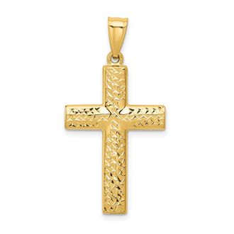 Diamond2Deal 14k Yellow Gold Reversible Textured Polished Cross Pendant