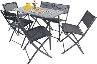 VCM Vcm - 7 Pcs Conjunto De Muebles De Jard&iacute;n Grupo De Asientos Grupo De Comedor 1xmesa, 6x Sillas Mesa Dimensiones Aprox. Al. 72 X An. 110 X P. 55 Cm Bar