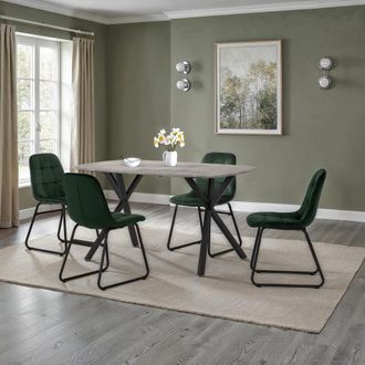 Seconique Athens Concrete Effect Rectangular Dining Set with Lukas Chairs in Green