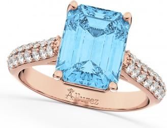 Allurez Emerald-Cut Blue Topaz & Diamond Ring 18k Rose Gold (5.54ct)