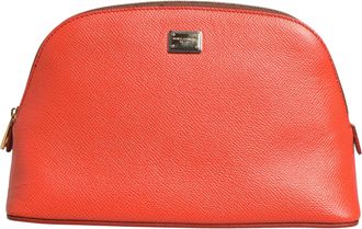 Dolce & Gabbana Orange Beige Leather DG Logo Zip Around Hand Purse Womens Wallet (Pre-Owned)