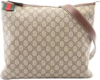 Gucci Pre-owned Cross Body Bags, female, Beige, Size: ONE SIZE Pre-owned GG Supreme PVC Coated Canvas Leather Shoulder Bag
