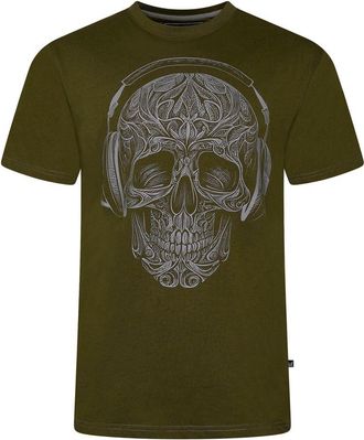 KAM Plus Size Crackle Skull Print T-Shirt for Men in Dark Olive, 6XL
