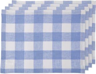 Solino Home Linen Placemats Set of 4, 14 x 19 Inch for Dining Table, Holiday and Everyday Table Decor - Buffalo Check in Hydrangea Blue at Nordstrom