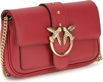 Pinko Womens Love One Shoulder Bag Rosso Rio-Antique Gold Calf Leather Bos Taurus