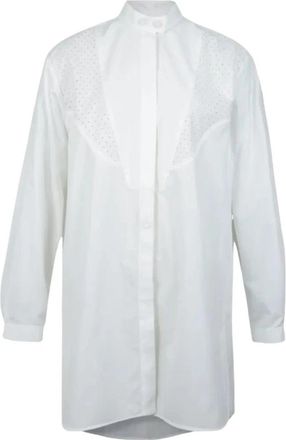 Moncler Geborduurd overhemdjurk - Dames - Shirt Kleedjes - Wit - M - Kleedjes