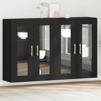Berkfield Home Wall Mounted Cabinet Set of 2 Black Oak Engineered wood
