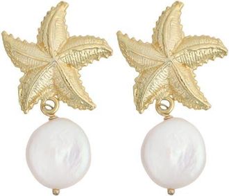 Panacea Starfish & Genuine Pearl Drop Earrings in White at Nordstrom