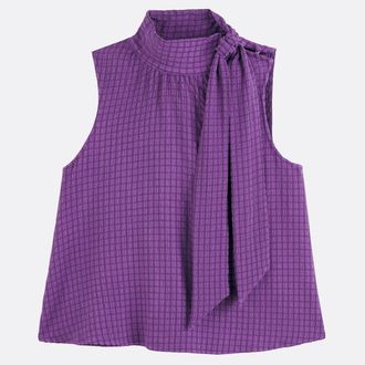 La Redoute Collections Mouwloos shirt, opstaande kraag, geruit