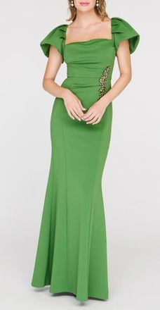 JS Collections Scotlyn Puff Sleeve Gown in Deep Green at Nordstrom, Size 12