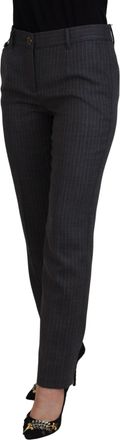 Dolce & Gabbana Gray Stripes Wool Tapered Women Pants Virgin
