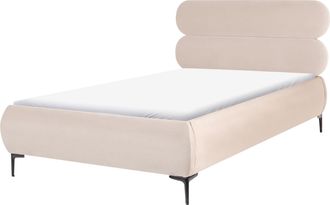 Beliani Cama Con Somier Cl&aacute;sica Minimalista De Terciopelo Con Cabecero Patas De Metal Negras Dormitorio 120 X 200 Cm Beige Claro Lessay