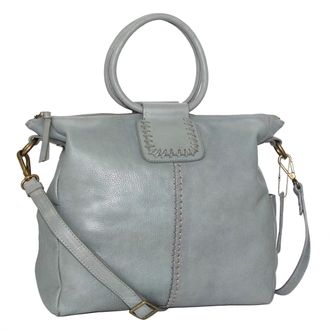 Nino Bossi Leather Ring Handle Tote w/ Strap in Stone