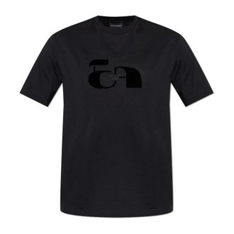 Emporio Armani T-Shirts, male, Black, Size: XL Jersey T-shirt with op-art embroidery