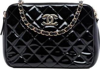 Chanel Pre-owned Quilted Patent Leather Shoulder Bag - Dames - Vintage Schoudertas - Zwart - ONE Size - Leer - Vintage