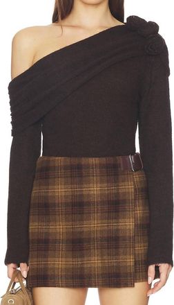 Astr Fenia Embellished One Shoulder Sweater In Dark Brown