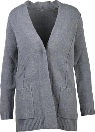 KANGRA Long Grey Cardigan with Snap Button Closure and Textured Knit